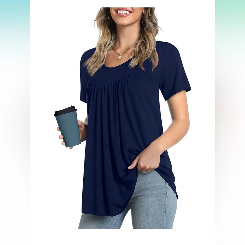 LONGYUAN Women Casual Tops Short Sleeve Tunic Hide Belly Shirts Elastic Blouse‎